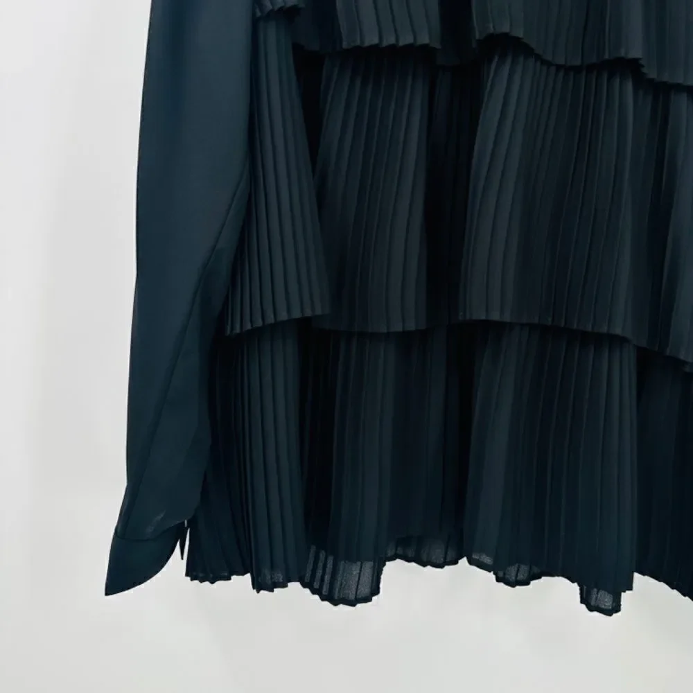 J. Jill Size Large Black Long Sleeve Pleated Tiered Ruffle Blouse Top